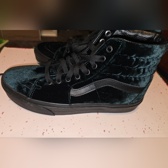 Dark Green Velvet Sneakers - Picture 3 of 11